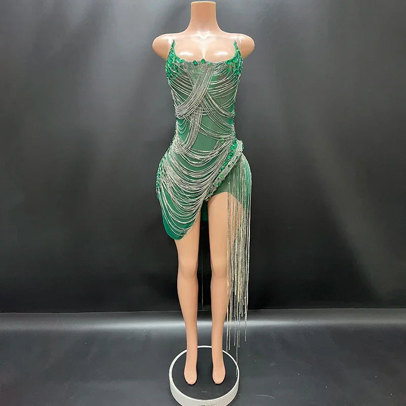 Bethel Park Bling Laser Diamond Fringed Stunning Stage Dress