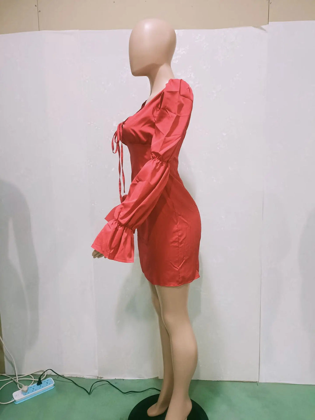 Bayonne Solid Full Puff Sleeve Square Collar Bandage Stretchy Bodycon Dresses