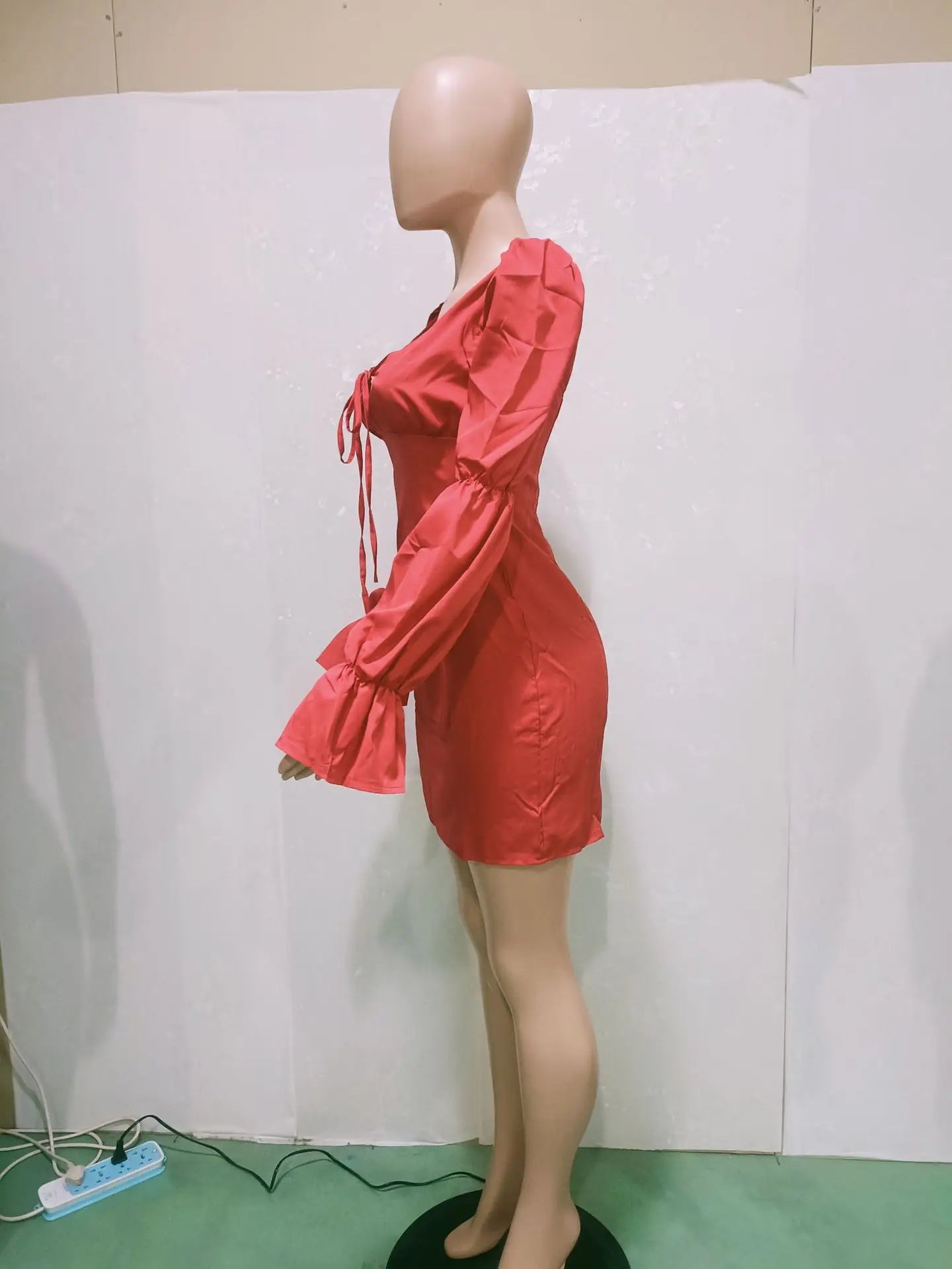 Bayonne Solid Full Puff Sleeve Square Collar Bandage Stretchy Bodycon Dresses