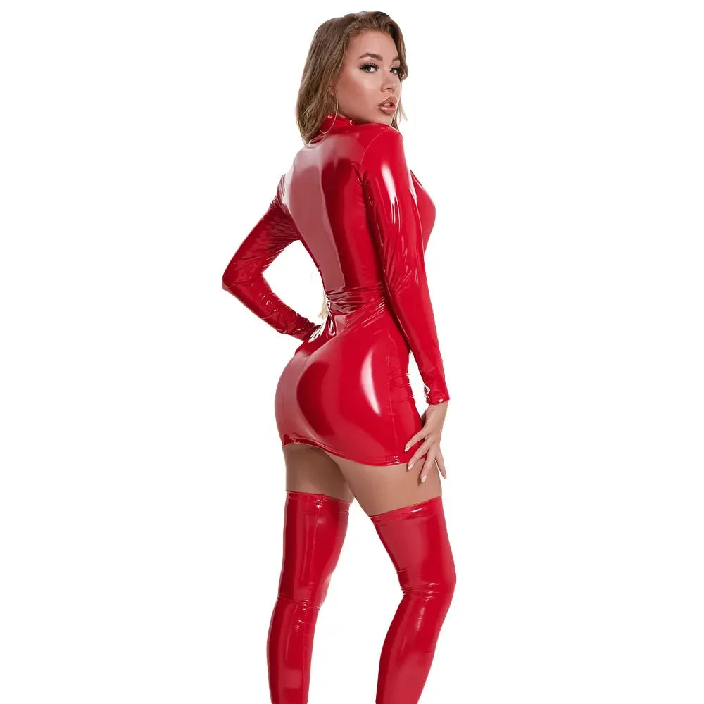 Wantag Zipper Open Bust Micro Hollow Out Shiny Punk Mini Dress