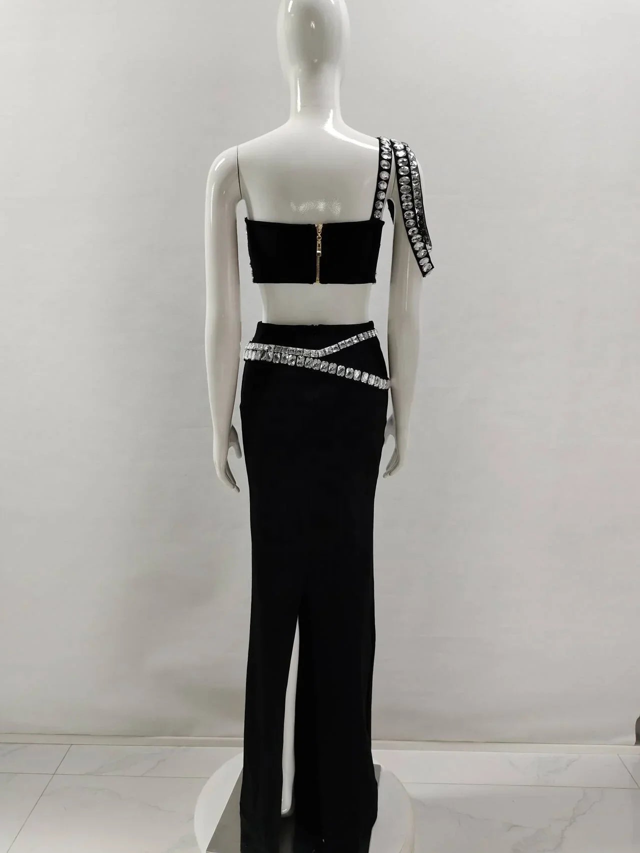 Mastic Elegant Bandag Diamond Rhinestones Casual Two Piece Set