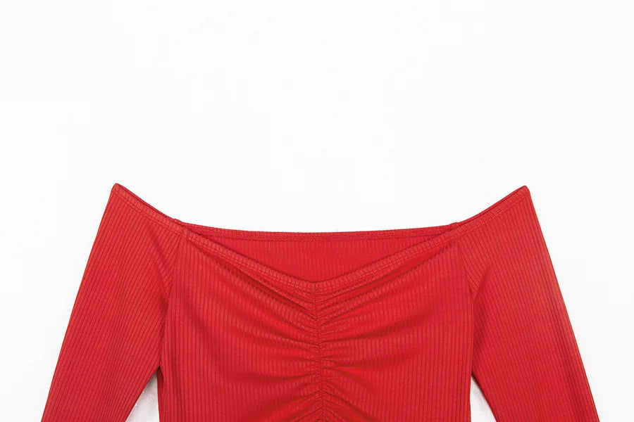 Marte Club Fashion Long Sleeve Off Shoulder Solid Color Blouse