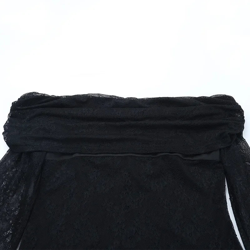 Norwalk Off the Shoulder Long Sleeve Black Lace Tight Waist Maxi Long Dress