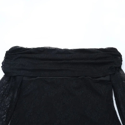 Norwalk Off the Shoulder Long Sleeve Black Lace Tight Waist Maxi Long Dress