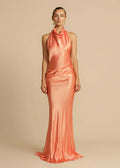 Paramus Casual Solid Color Halter Neck Backless Maxi Satin Elegant Dress