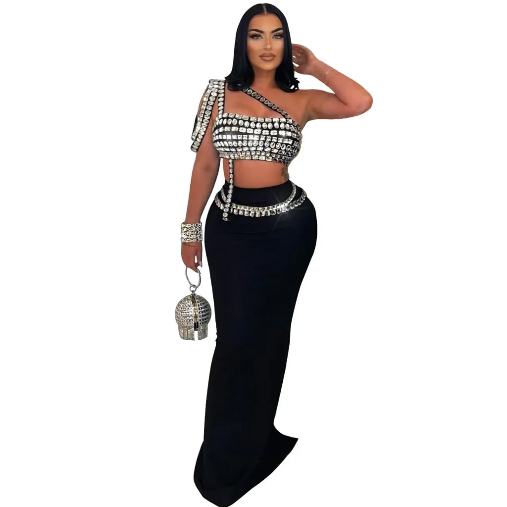 Tunkhannock Suspender Short Hot Sequined Rhinestone Two Piece Sets