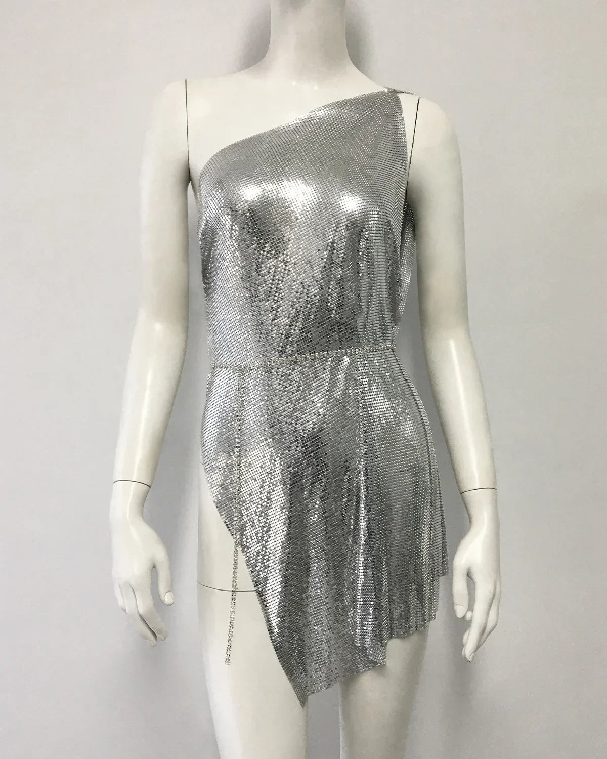 Drexel Hill Metal Fashion Oblique Collar Sequin Slip Anti-Wrinkle Mini Dress