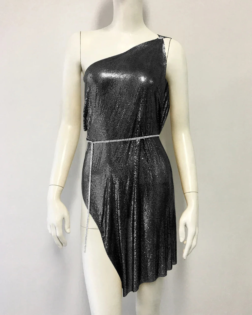 Drexel Hill Metal Fashion Oblique Collar Sequin Slip Anti-Wrinkle Mini Dress