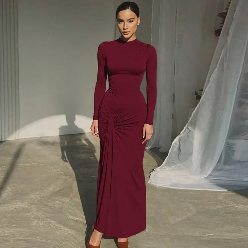 Colora Long Sleeve Bandage Bodycon Elegant Twist Party Dress