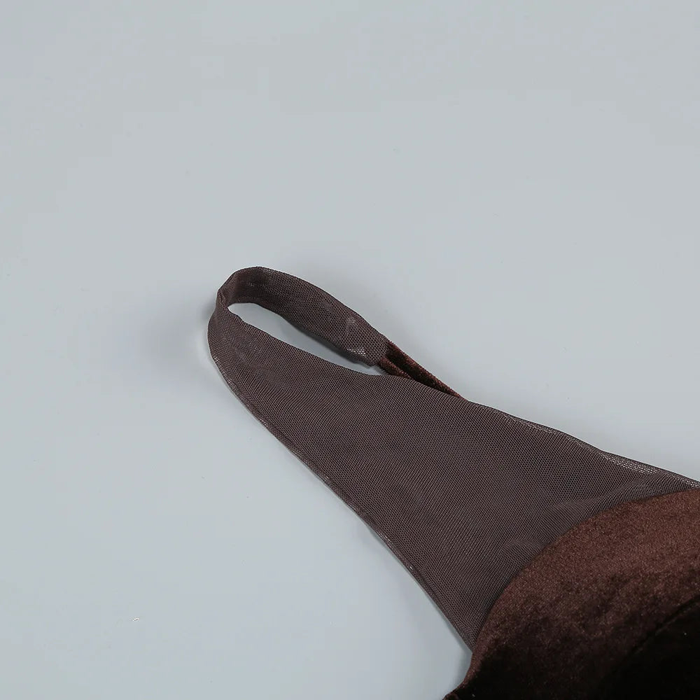 Doodletown Elegant Evening Party Gowns Mesh Straps Velvet Patchwork Long Maxi Dress