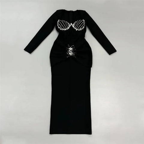 Roxbury Fashionable Long Sleeved Slim Fit Temperament Maxi Dress