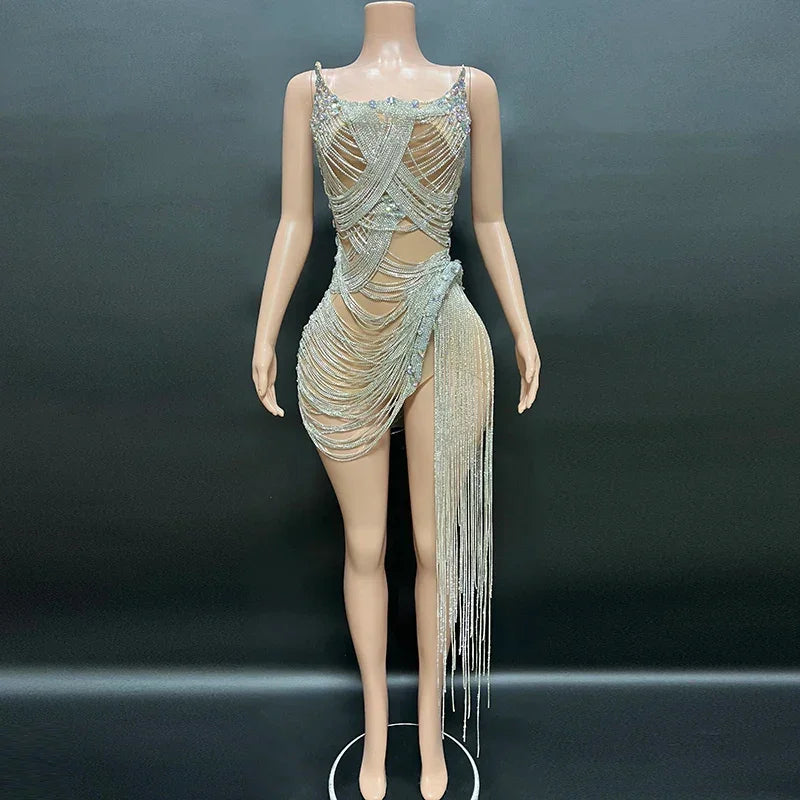 Bethel Park Bling Laser Diamond Fringed Stunning Stage Dress