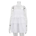Union Solid Color Cotton Spaghetti Strap Slip Layered Ruffle Dress