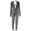 Trumbull Long Sleeve Black Lace Deep v Neck See Through Jumpsuit