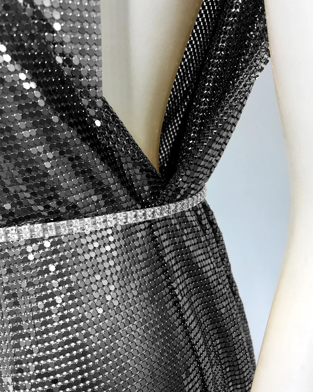 Drexel Hill Metal Fashion Oblique Collar Sequin Slip Anti-Wrinkle Mini Dress