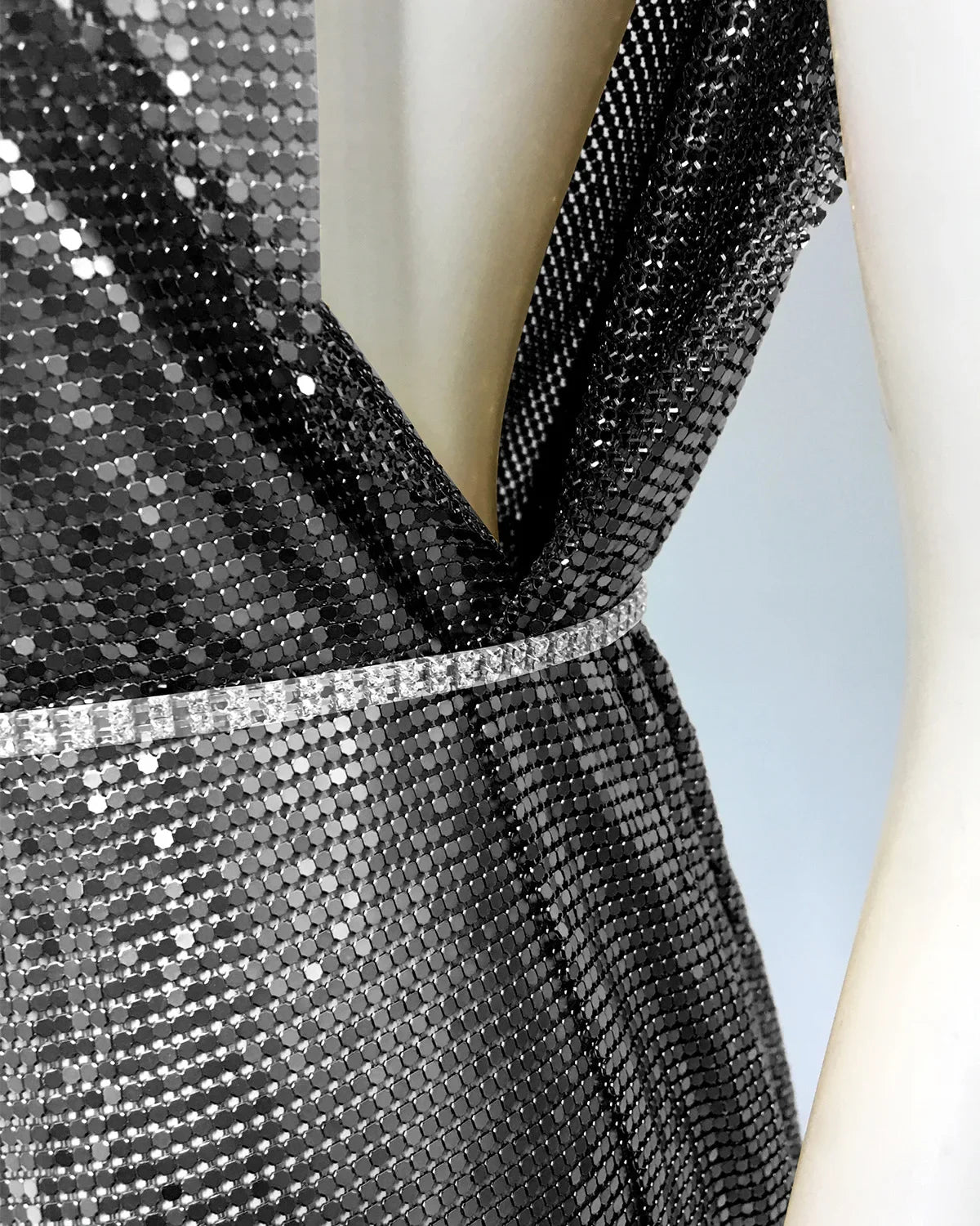 Drexel Hill Metal Fashion Oblique Collar Sequin Slip Anti-Wrinkle Mini Dress