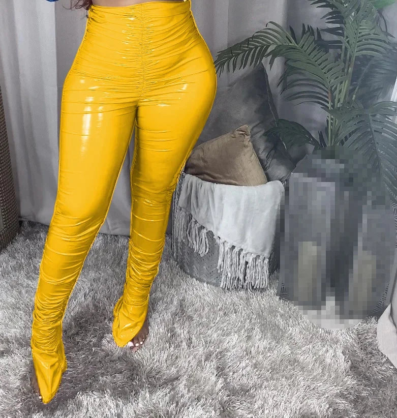 Chemung PU Leather Warming Colorfull Elegant Trousers