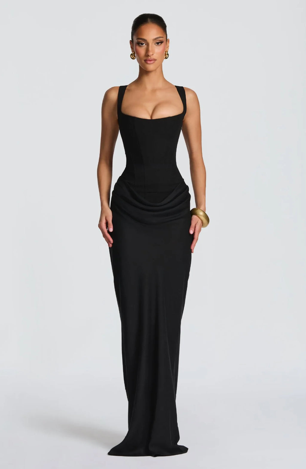 Bullshead Elegant Lady Pleated Sling Solid Sleeveless Off Shoulder Waist Dress