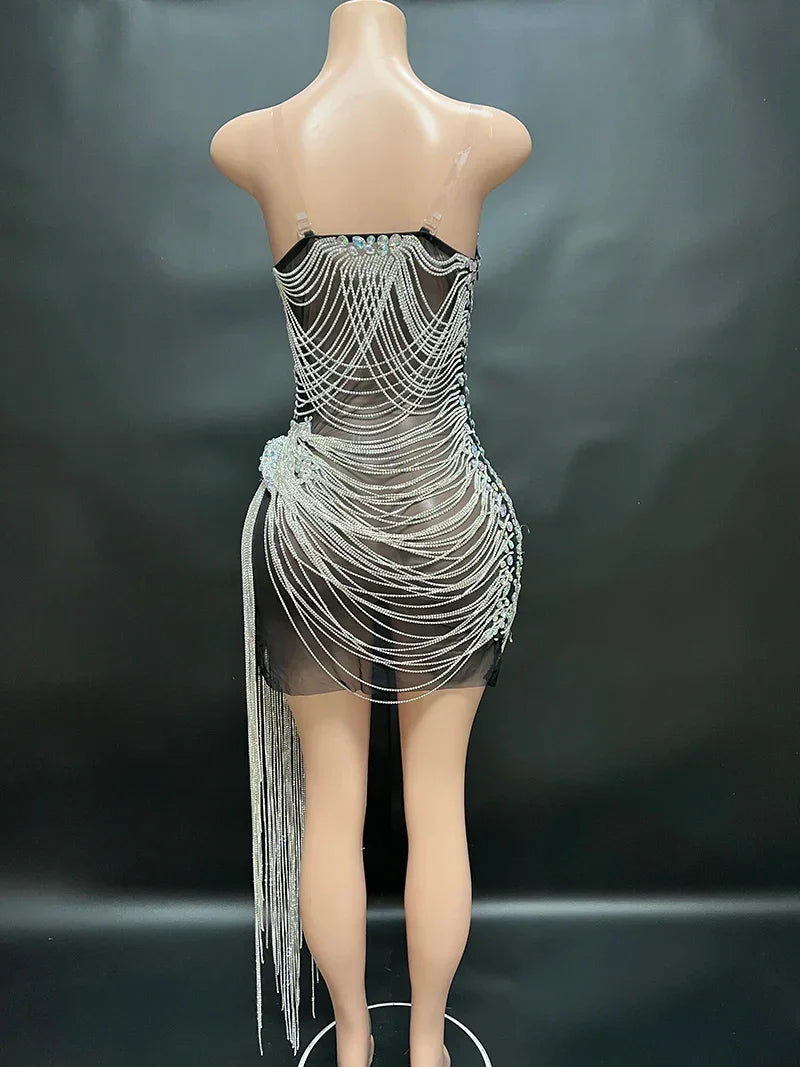Bethel Park Bling Laser Diamond Fringed Stunning Stage Dress