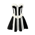 New Square 3D Flowers Sexy Stripe Strapless Bandage Club Party Elegant Mini Dress
