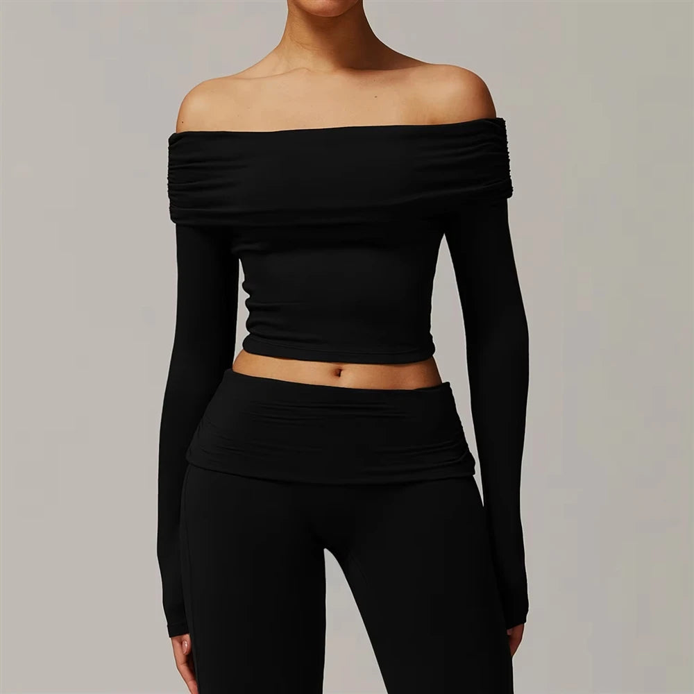 Julia Outdoor Sports One-shoulder Long-sleeved Two Piece Sets