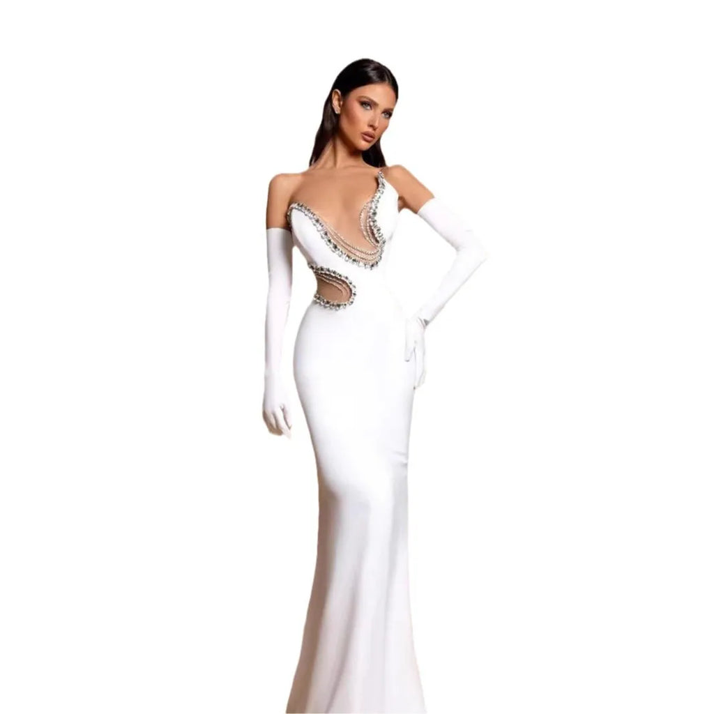 Mount Tabor High Quality Europe Sexy Maxi Empire Diamonds Lace Dress
