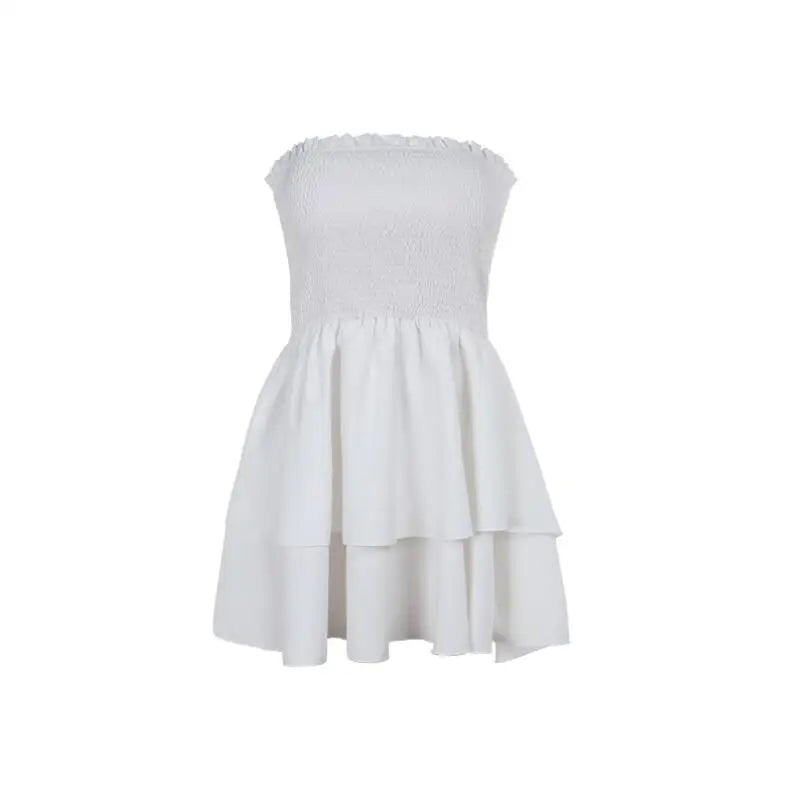 Wood Ridge Backless Off Shoulder Ruffle Sleeveless Female Cake Hem Mini Dress