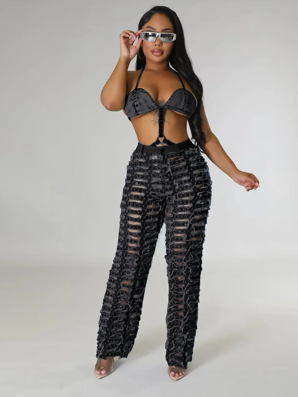 Surf City Street Hollow Out Trousers Straight Fit Denim Jeans