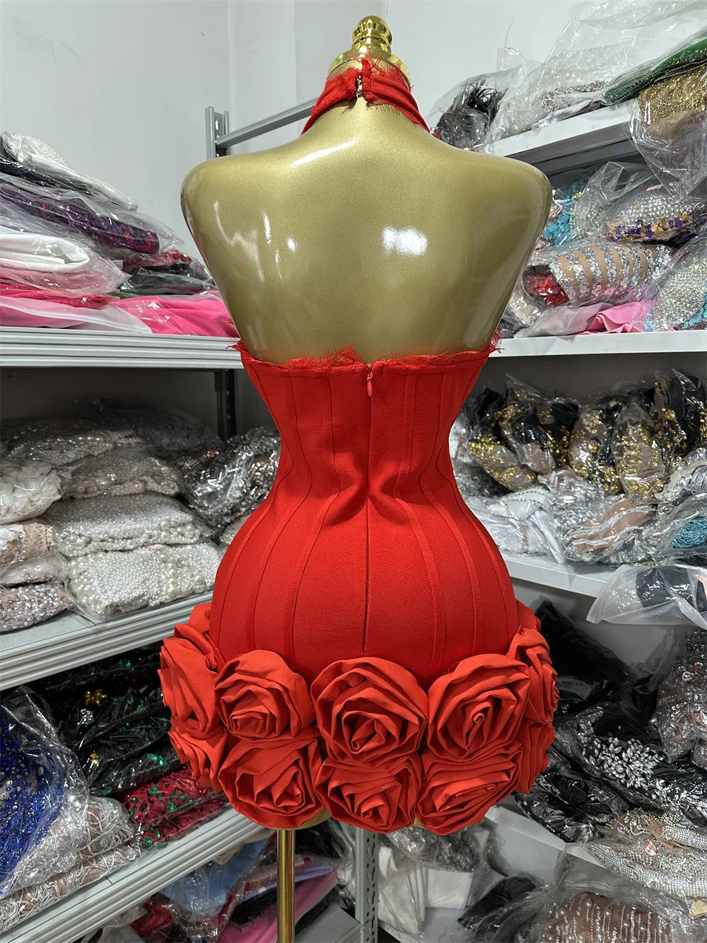 Suffern Elegant Red Funky Halter Neck Bandage Club Bodycon Mini Dress