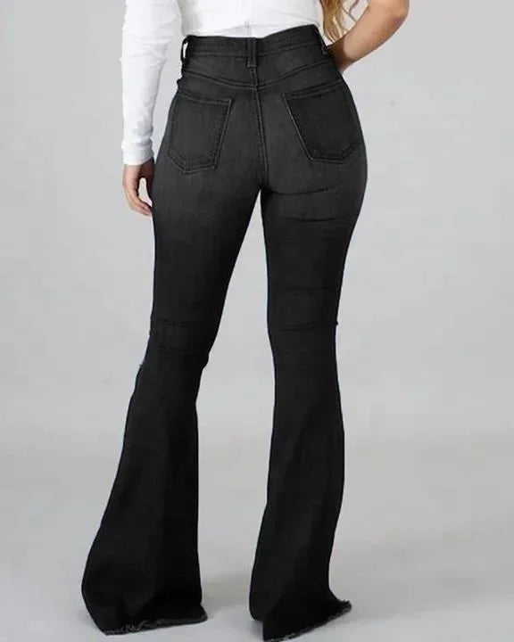 Pottstown Elastic Hole High-Waisted Flared Denim Trousers