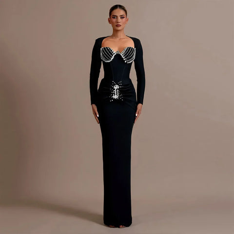 Roxbury Fashionable Long Sleeved Slim Fit Temperament Maxi Dress