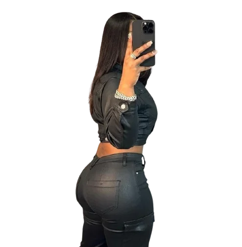 Buffalo Leather Suit Crop Slim-Fit Leather Casual Tracksuit Two Piece Set