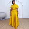 Pontiac Yellow Satin Elegant Temperament Loose High Neck Two Piece Set