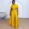 Pontiac Yellow Satin Elegant Temperament Loose High Neck Two Piece Set