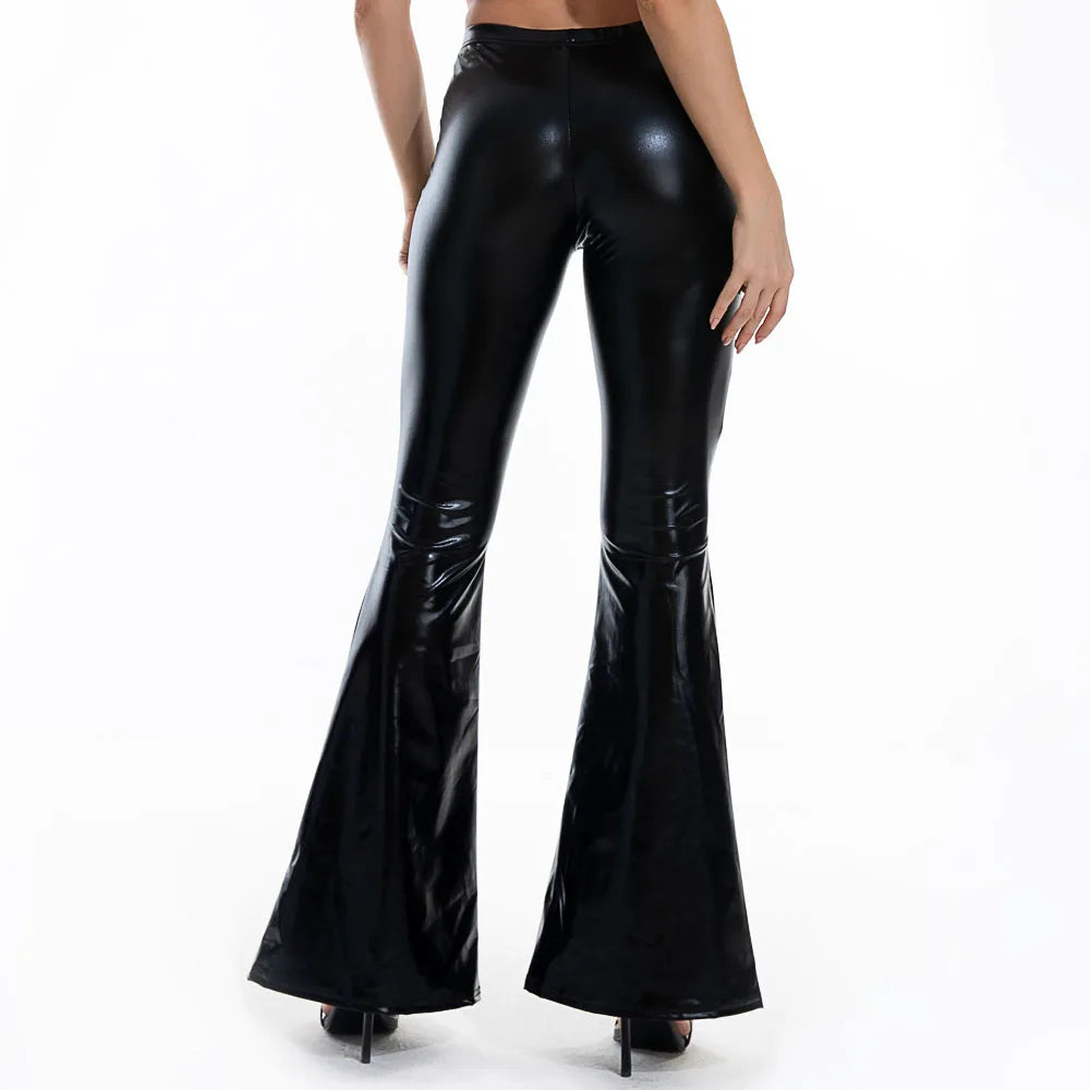 Aruba Sexy PU Leather Metallic Shiny Holographic Flare Pants
