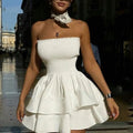 Wood Ridge Backless Off Shoulder Ruffle Sleeveless Female Cake Hem Mini Dress