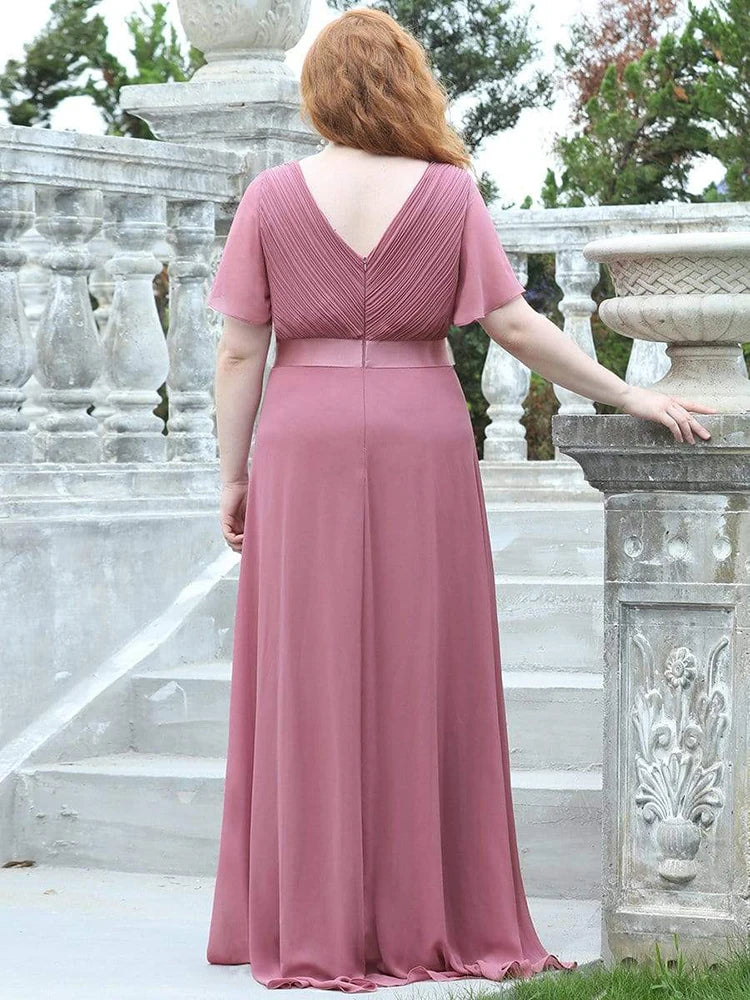 Detroit Plus Size Evening Long Elegant A Line V Neck Ruffles Chiffon Formal Dress
