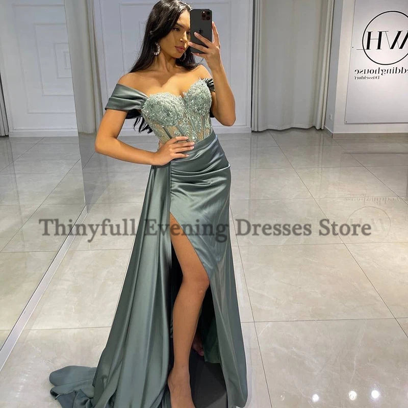 La Vega Long Off the Shoulder Party Appliques High Split Cocktail Gown Dress