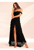 Willow Grove Strapless Ruffles Elegant Print Knitted Evening Gown Maxi Dress