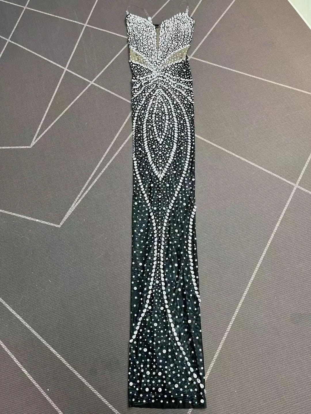 Allamuchy  Elegant Floor Length Bodycon Off-The-Shoulder Crystal Illusion Dress
