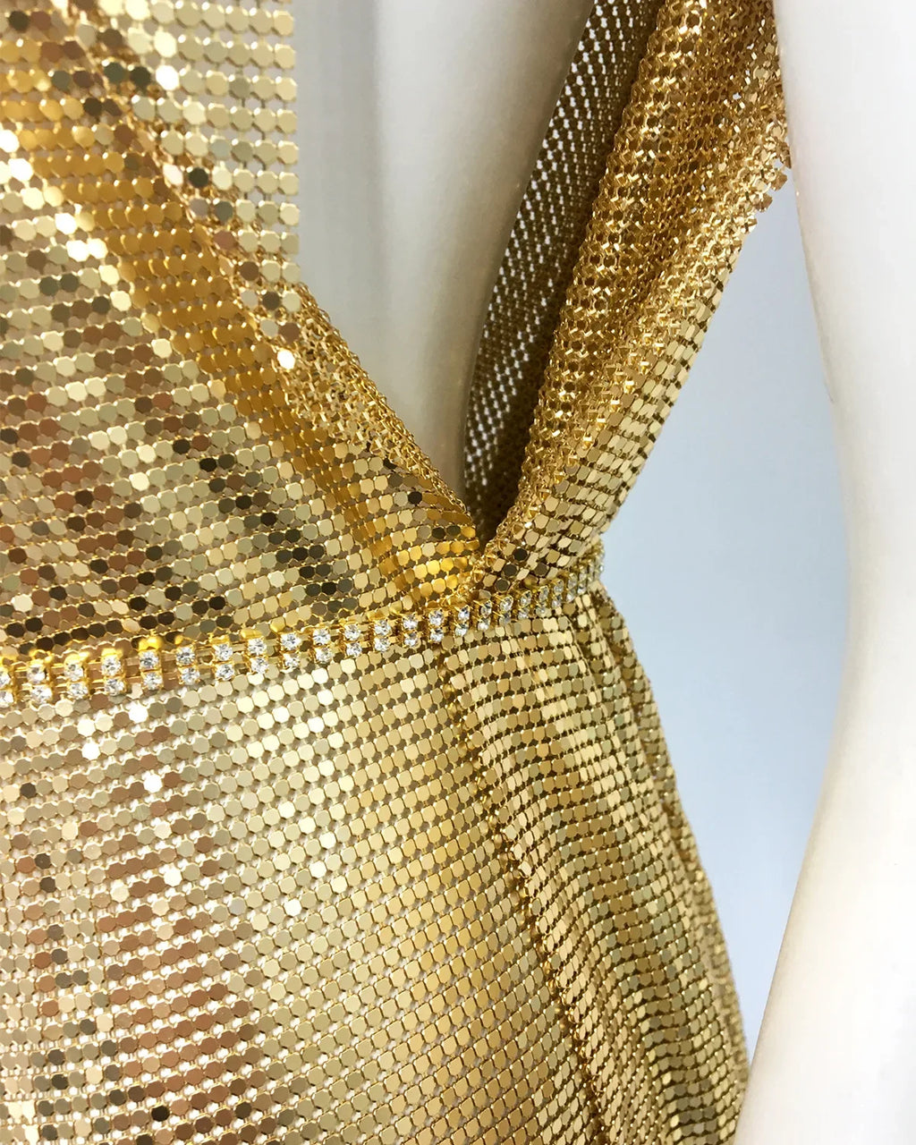Drexel Hill Metal Fashion Oblique Collar Sequin Slip Anti-Wrinkle Mini Dress