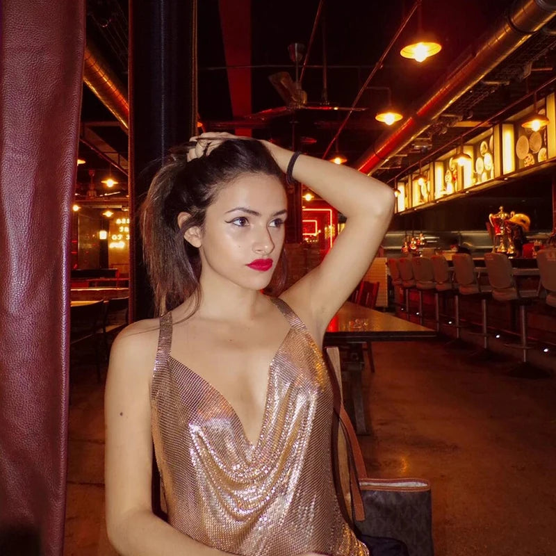 Sherbrooke Sexy Clothes High Slit Deep V Bling Backless Club Wear Party Dresses