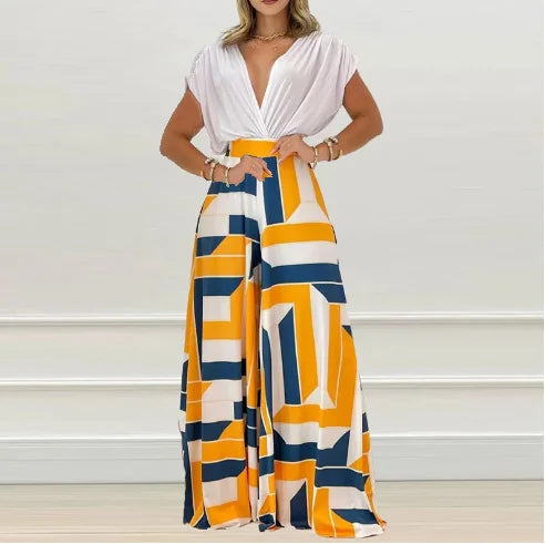 Glennys Deep V Gradient Floral Two Piece Sets
