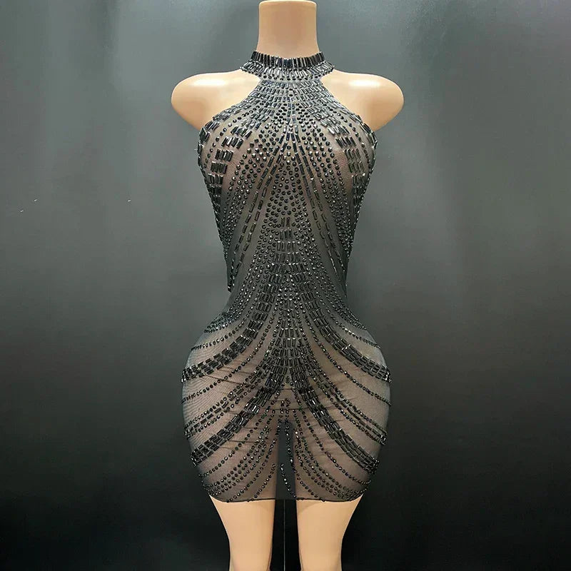 Fairmont Transparent Mesh Black Elegant Mini Dress