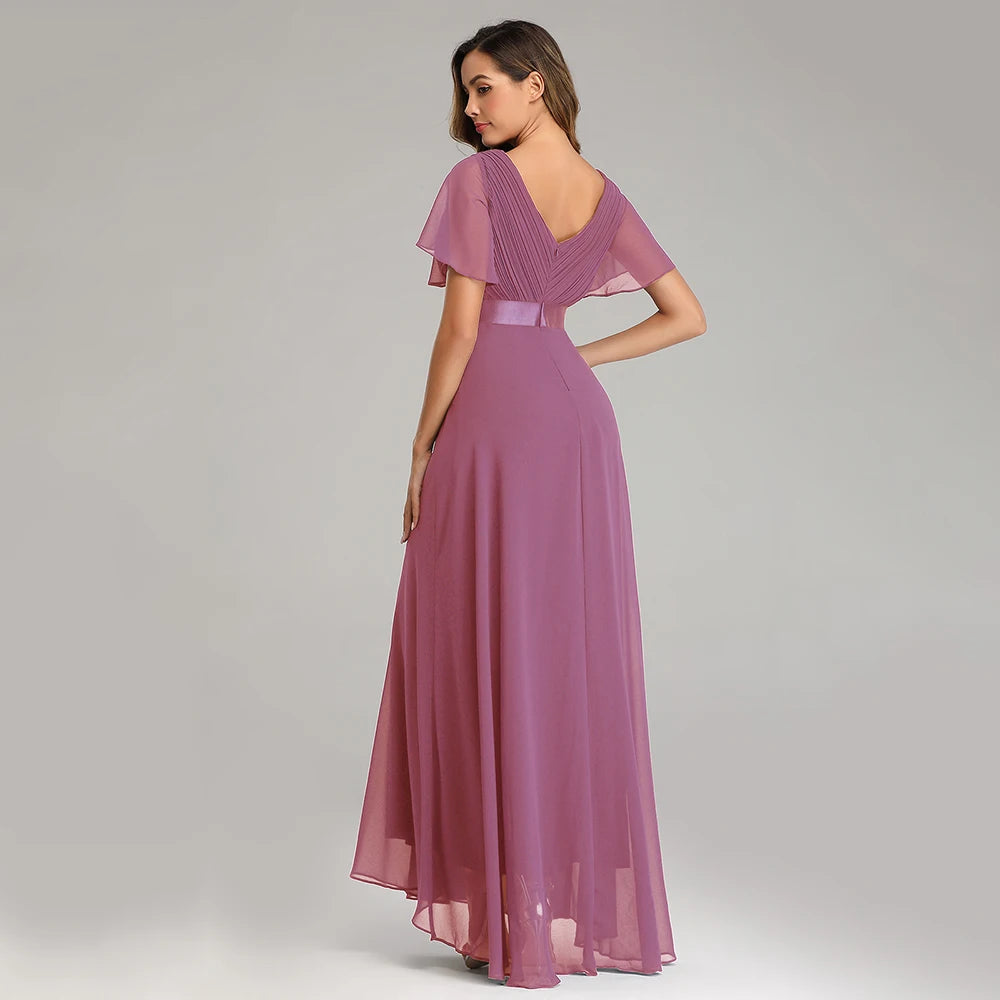 Kerney Elegant V Neck Ruffles Chiffon Formal Evening Gown Dress