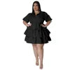 Chicago Solid Color Plus Size Ruffles Casual Loose Turn-Down Collar Dress