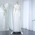 White Satin Mermaid Simple Arabic Design 3D Natural Pleats Feathers Wedding Dress