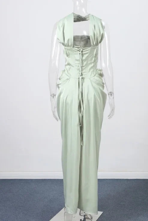 Churchville Fashion Celebrity Style Elegant Halter Backless Evening Maxi Dress