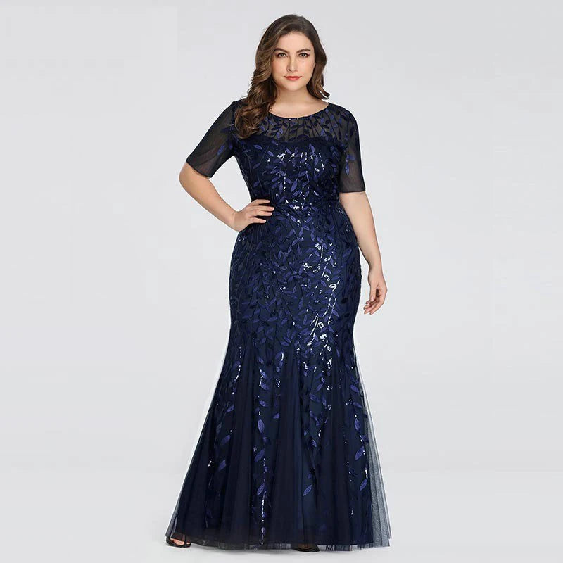 Creek Mountain Plus Size Sequin Mesh Mermaid Slim Evening Dress