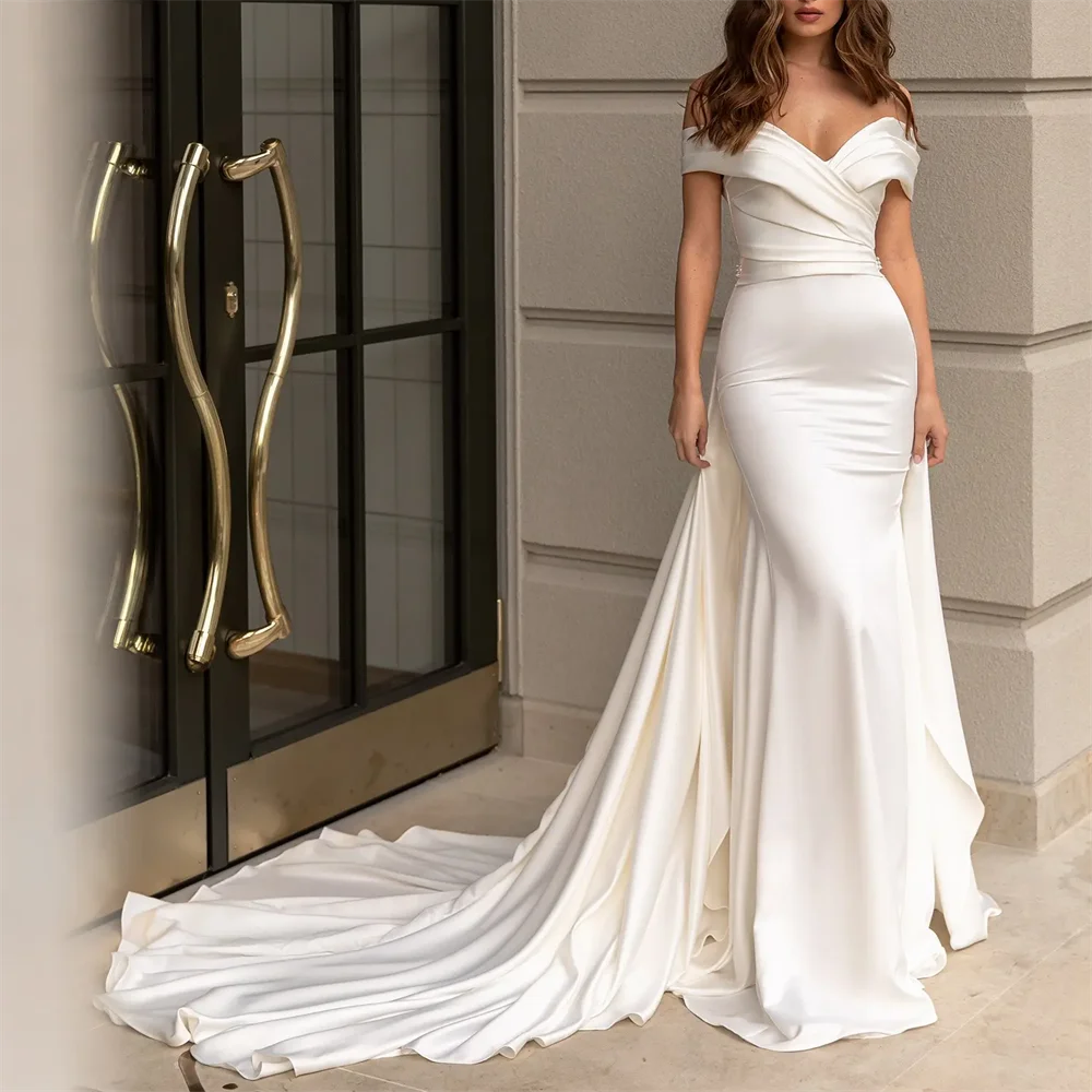Kitchener High Quality Off Shoulder Mermaid Satin Wedding Dress